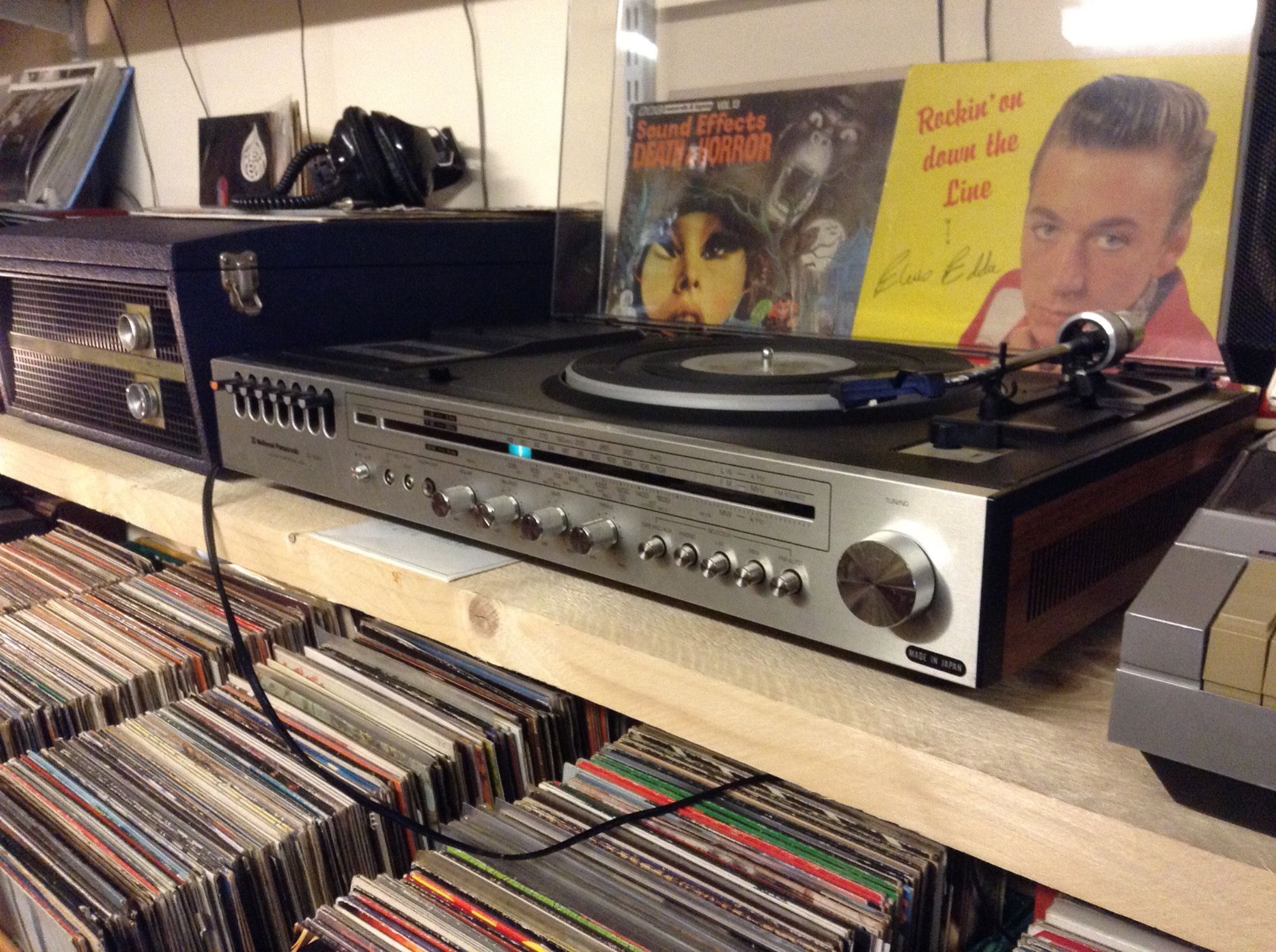 Vintage turntable, cassette deck and LP sleeves at Plymouth Vintage Vinyl, Plympton